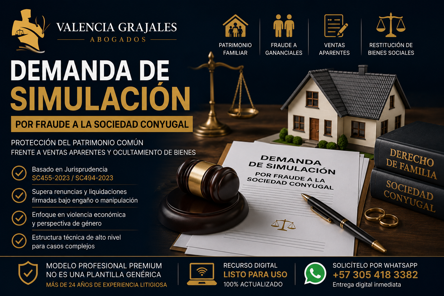 Documento de demanda de simulación por fraude a la sociedad conyugal.
